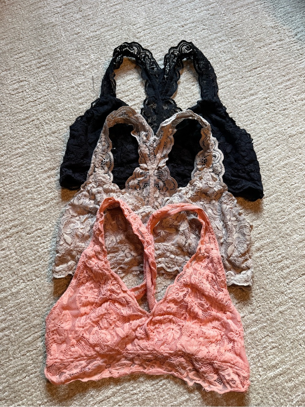 Lace Racerback Bralette bundle - Black, Taupe, Peach